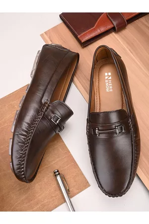HERE&NOW Men Brown Square Toe Lightweight Slip-On Loafers