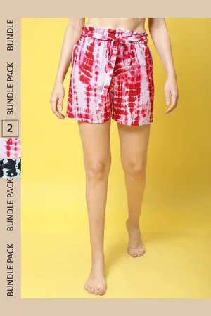 Claura Women Pink & Black Pack Of 2 Printed Lounge Shorts