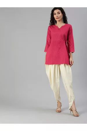 Indo Era Women Pink Woven Design Top with Dhoti Pants