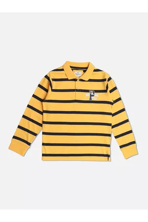 Pepe Jeans Boys Gold-Toned Striped Polo Collar T-shirt