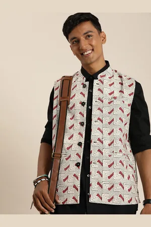 Taavi Men Pure Cotton Geometric Bagru Nehru Jacket