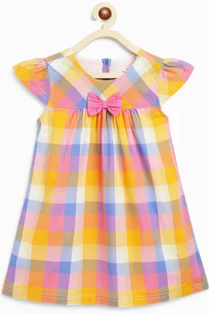 Campana Girls Checked Cap Sleeve Bow Detail Cotton A Line Dress