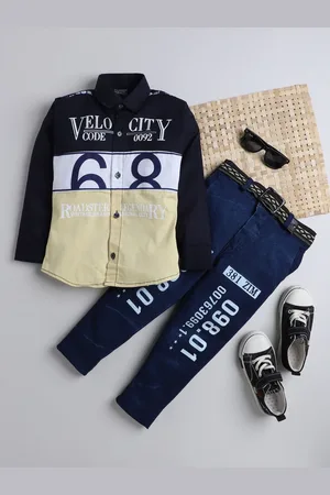 DKGF FASHION Boys Navy Blue & Beige Printed Shirt
