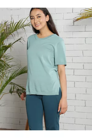 BlissClub Round Neck Short Sleeves Cotton Regular Top