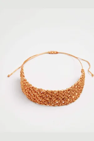 MANGO Women Orange Braided Choker Necklace