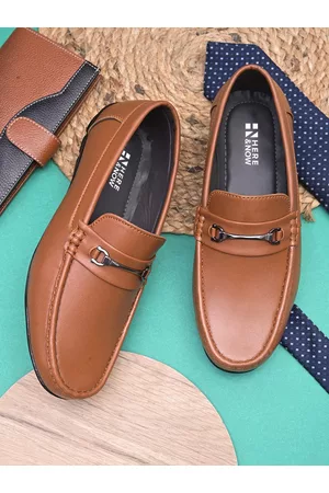 HERE&NOW Men Tan Brown Buckled Formal Loafers