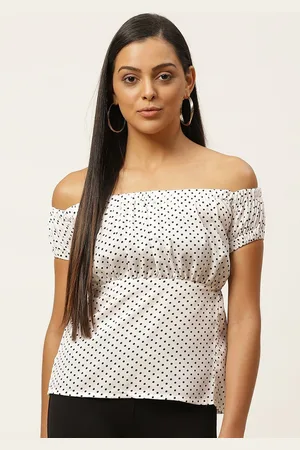BAESD Polka Dots Printed Off-Shoulder Crepe Bardot Top