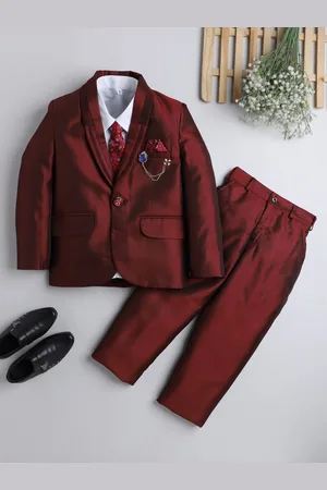DKGF FASHION Boys Maroon 4-piece Suit