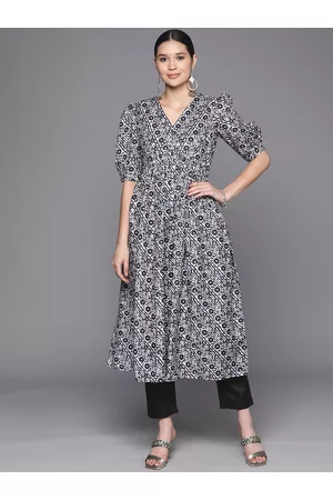 Inddus Floral Printed Puff Sleeves Empire Kurta With Trousers