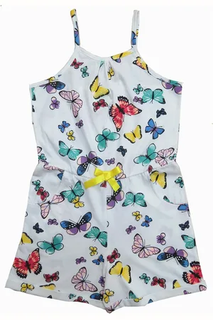 Clothe Funn Girls Printed Shoulder Straps Cotton Playsuit