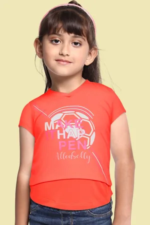 Allen Solly Girls Coral Typography Printed V-Neck T-shirt