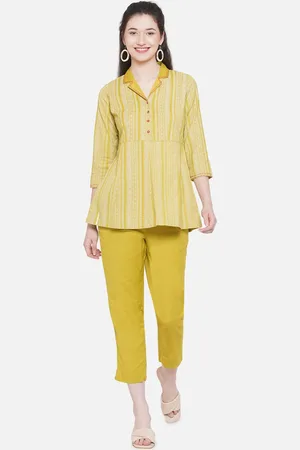 bellamia Printed Shirt Collar Tunic With Trouser