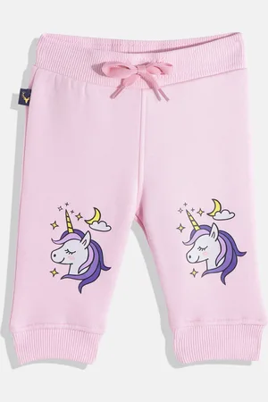 Allen Solly Girls Pink Solid Animal Graphics Unicorn Print Track Pants