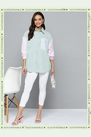 HERE&NOW Women White Solid Three-Fourth Length Leggings