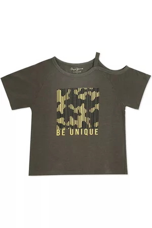 Pepe Jeans Girls Green Printed Corrine Cold Shoulder T-shirt