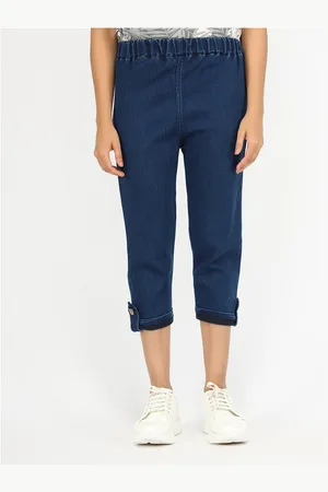 AngelFab Women Mid-Raise Cotton Denim Capris