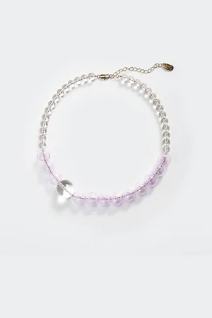 MANGO Women Lavender & Transparent Crystal Beaded Necklace