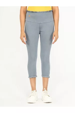 AngelFab Women Mid-Raise Cotton Denim Capris