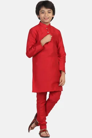 Tahvo Boys Band Collar Regular Dupion Silk Kurta With Churidar
