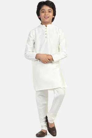 Tahvo Boys Mandarin Collar Dupion Silk Kurta With Churidar