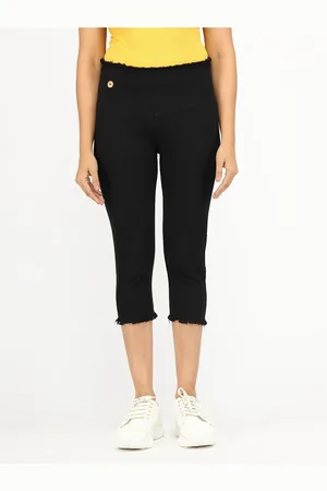 AngelFab Women Mid-Raise Cotton Denim Capris