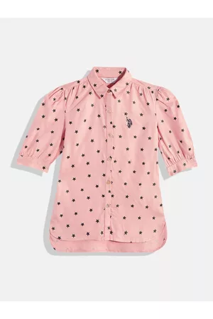 Ralph Lauren Pink & Navy Blue Conversational Printed Shirt Style Top
