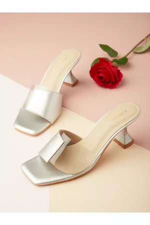 Vishudh Silver-Toned Open Toe Block Sandals