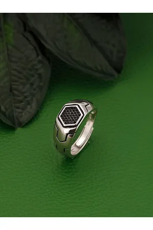 GIVA Men 925 Sterling Silver Rhodium Plated Black is King Adjustable Ring