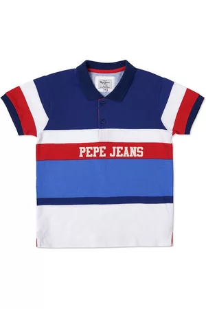 Pepe Jeans Boys Navy Blue Colourblocked Polo Collar Applique T-shirt