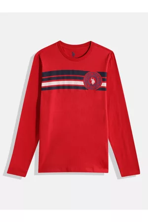 Ralph Lauren Boys Red & Navy Blue Striped Pure Cotton T-shirt