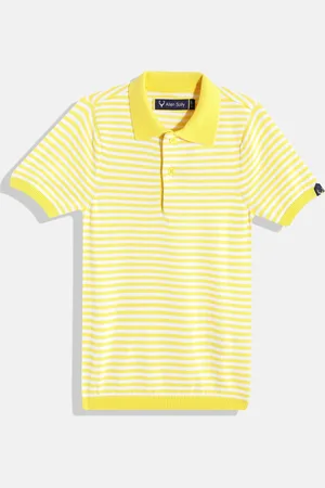 Allen Solly Boys Yellow & White Striped Polo Collar T-shirt