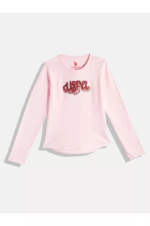 Ralph Lauren Girls Brand Logo Sequin Embellished Pure Cotton Knotted T-shirt