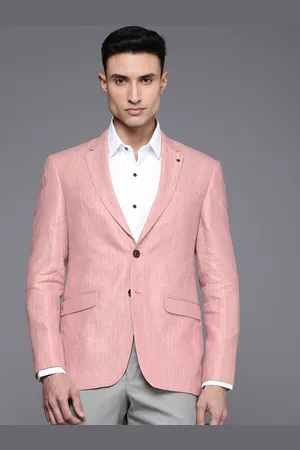 Louis Philippe Men Pure Linen Vertical Striped Single Breasted Blazer