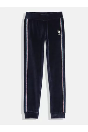 Ralph Lauren Girls Solid Regular Fit Mid-Rise Velvet Joggers With Side Stripes