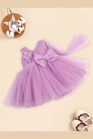 MeeMee Girls Embellished Bow Detailed Fit & Flare Tulle Party Dress