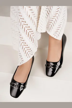 DressBerry Black Square Toe Embellished Ballerinas