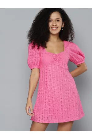 Mast & Harbour Puff Sleeve Schiffli Fit & Flare Mini Dress