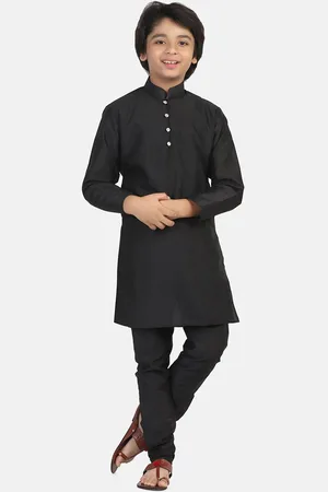Tahvo Boys Band Collar Regular Dupion Silk Kurta With Churidar