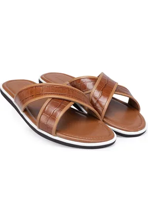 ROSSO BRUNELLO Men Textured Leather Comfort Sandals