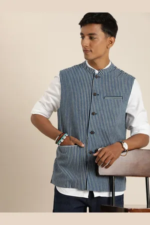 Taavi Men Striped Indigo Nehru Jacket