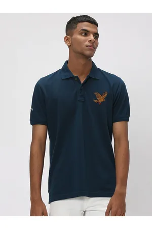 Mufti Men Embroidered Polo Collar Slim Fit Cotton T-shirt