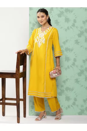 Bhama Couture Women Ethnic Motifs Embroidered Regular Thread Work Kurta with Palazzos