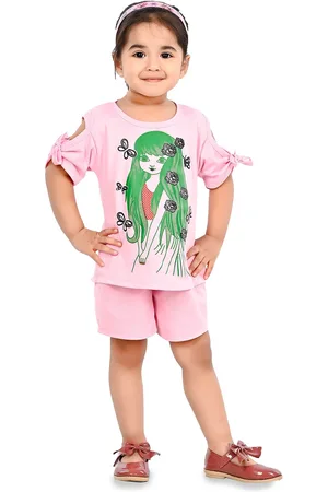 BAESD Girls Printed Pure Cotton Top with Shorts