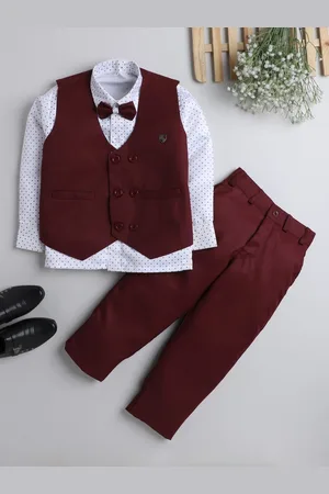 DKGF FASHION Boys Maroon & White Printed Shirt with Trousers