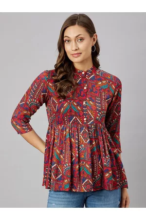 Azira Women Print Mandarin Collar Ethnic Top