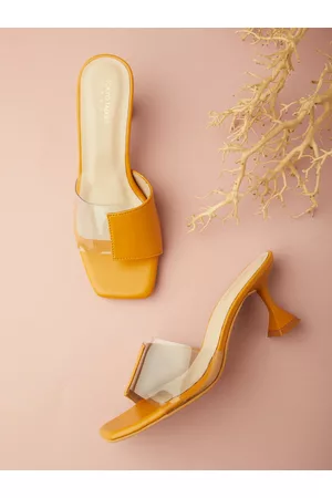 Tokyo Talkies Women Tan Colourblocked Open Toe Kitten Heels