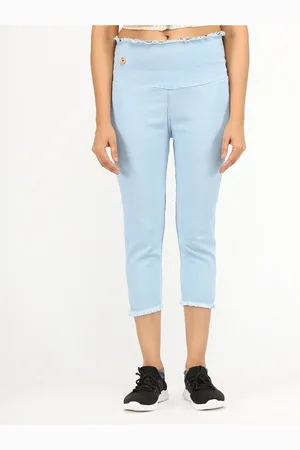 AngelFab Women High-Raise Cotton Denim Capris