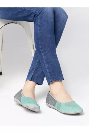 Marc Loire Women Sea Green & Grey Woven Design Ballerinas