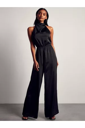 MissPap Women Satin Halter Neck Basic Jumpsuit