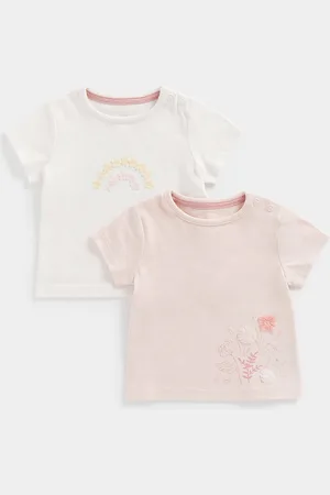 Mothercare Girls Pack of 2 Pure Cotton Printed & Applique T-shirt
